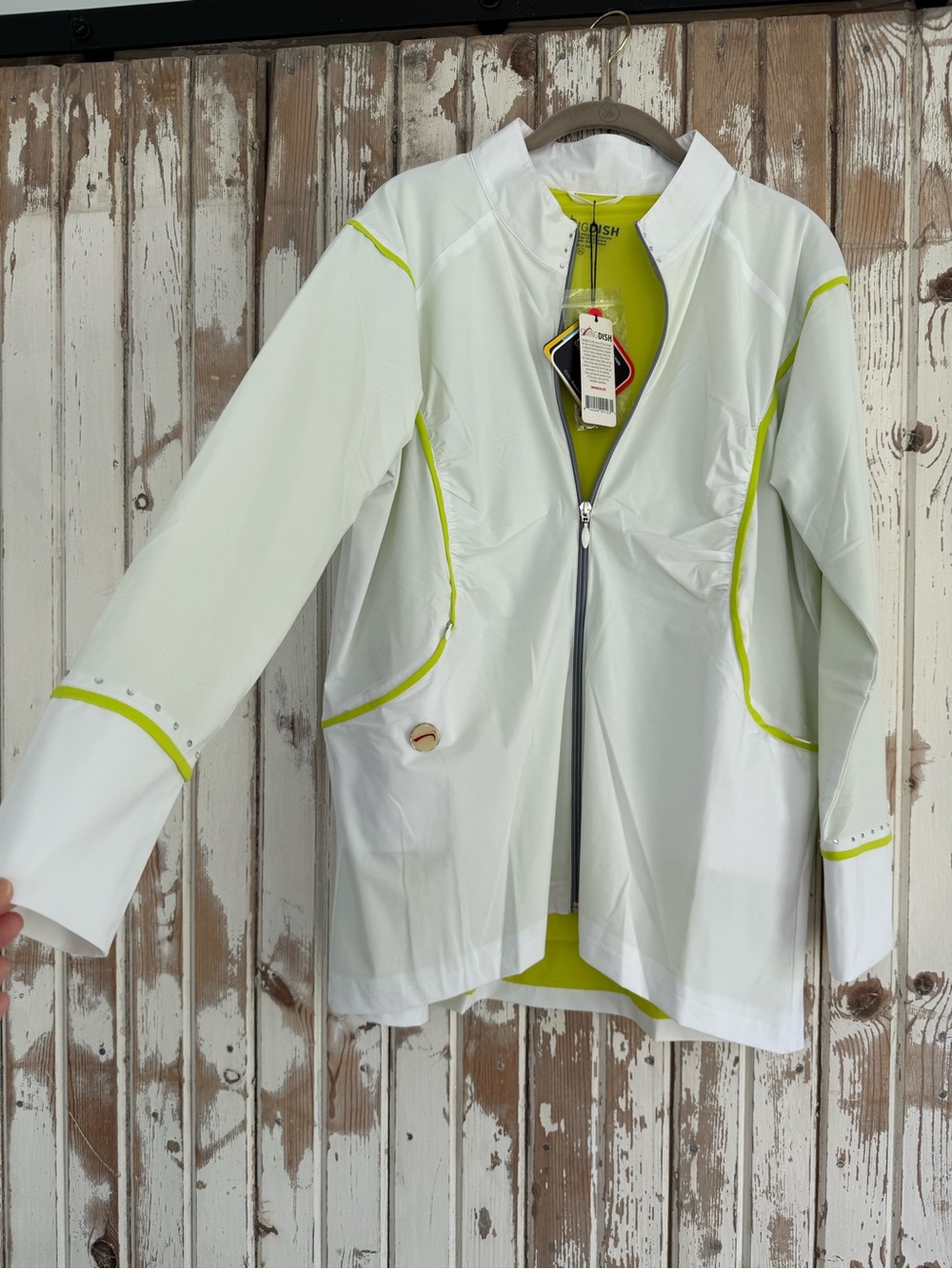 NWT! Swingdish White Neon Green High Neck Athletic Jacket Size XL